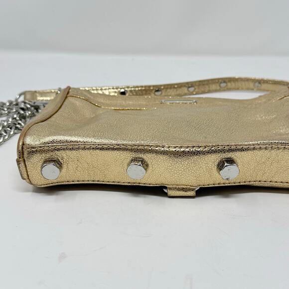 Rebecca Minkoff Mini MAC Metallic Gold Leather Crossbody Bag Silver Chain Strap - Picture 3 of 7